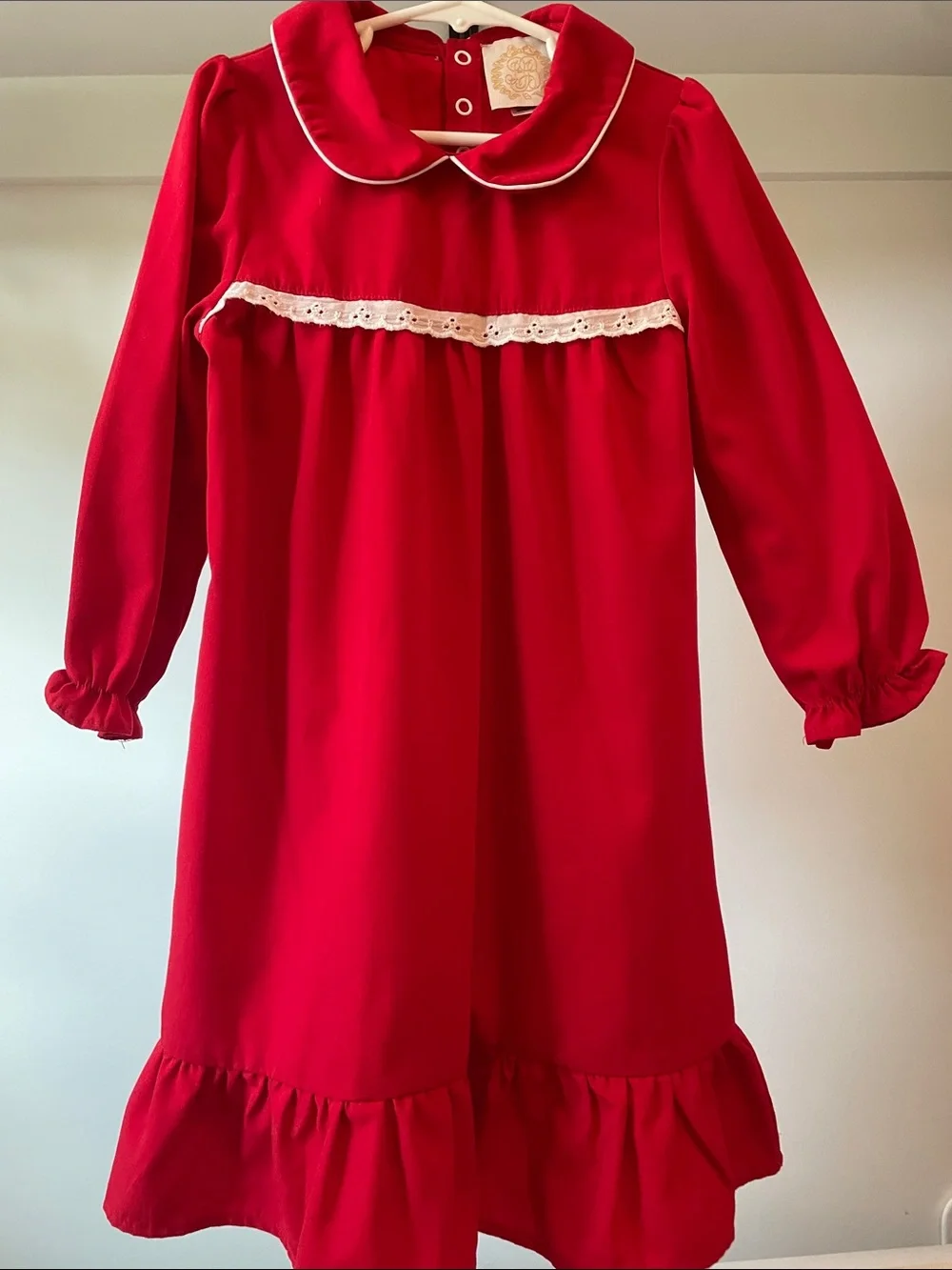 Classic Red Girls' Nightgown with Peter Pan Collar